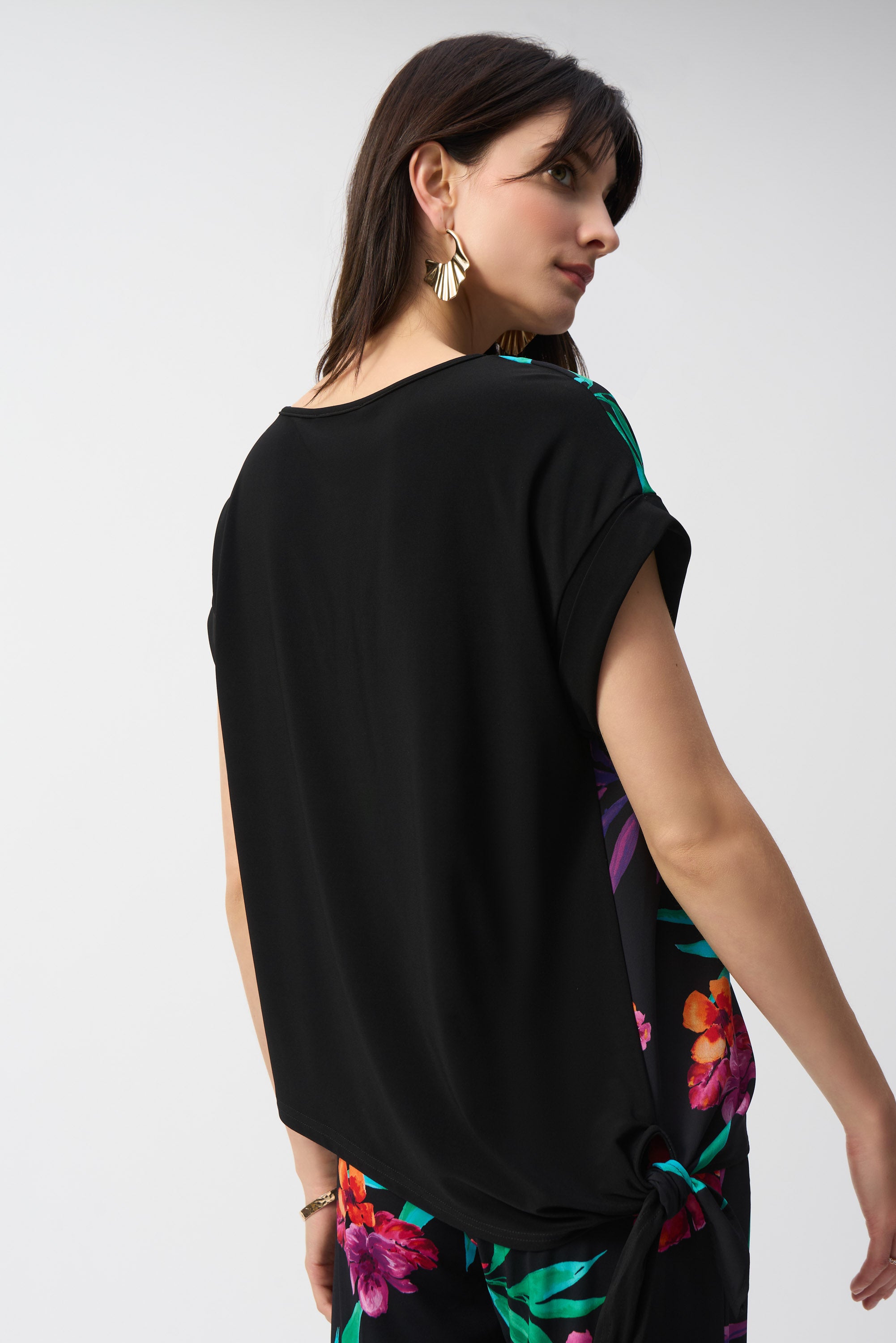 Silky Knit and Georgette Tropical Boxy Top