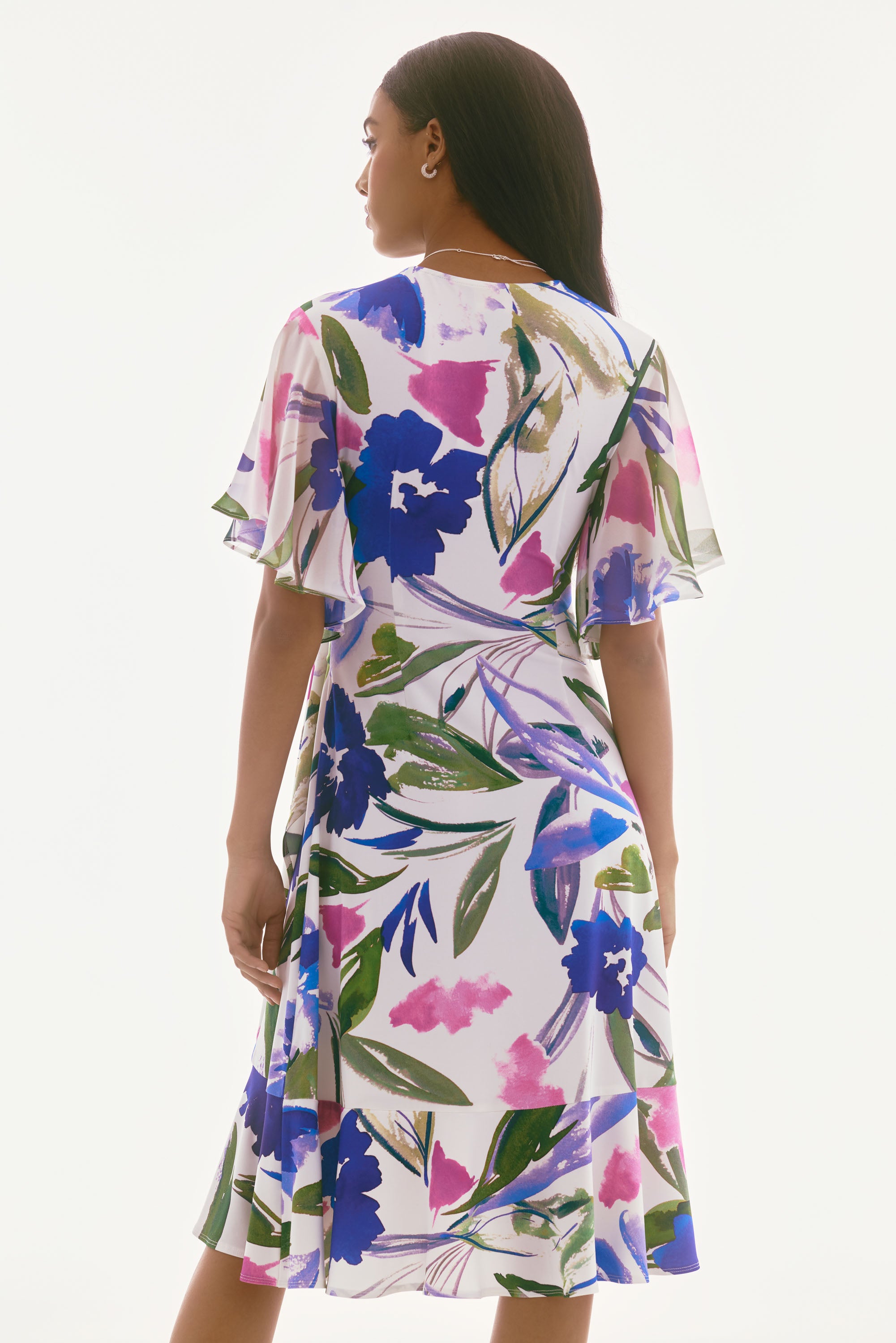 Silky Knit And Chiffon Floral Wrap Dress - 251707