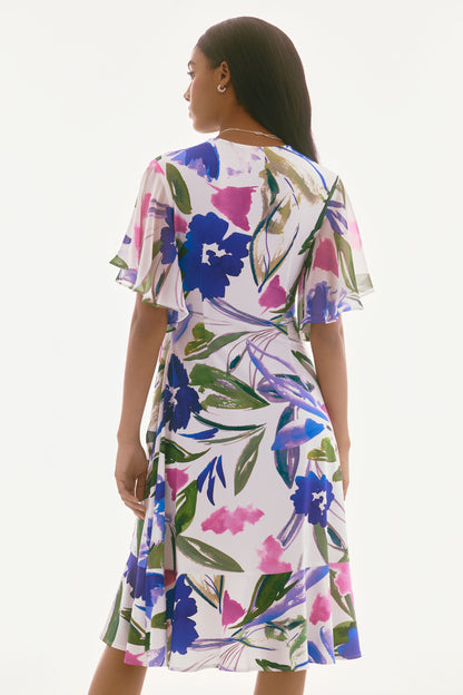 Silky Knit And Chiffon Floral Wrap Dress - 251707