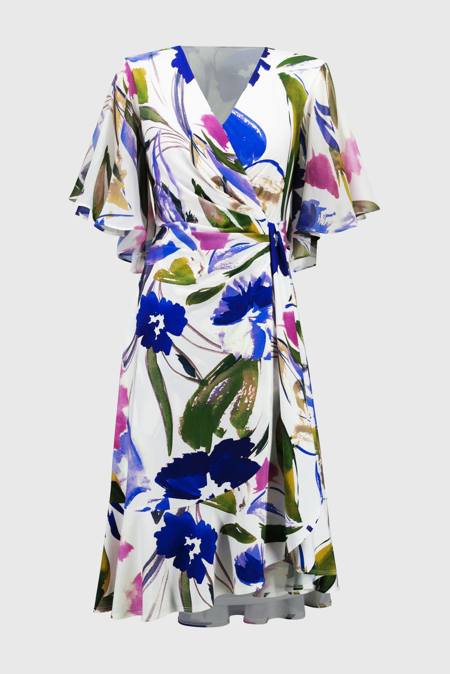 Silky Knit And Chiffon Floral Wrap Dress - 251707