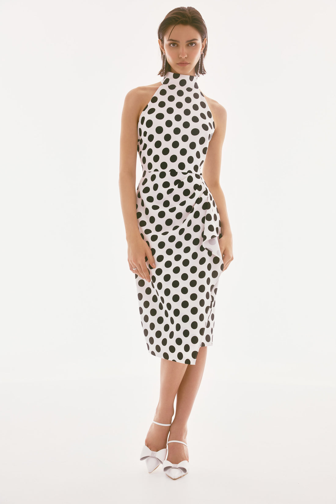 Lux Twill Dot Print Halter Dress