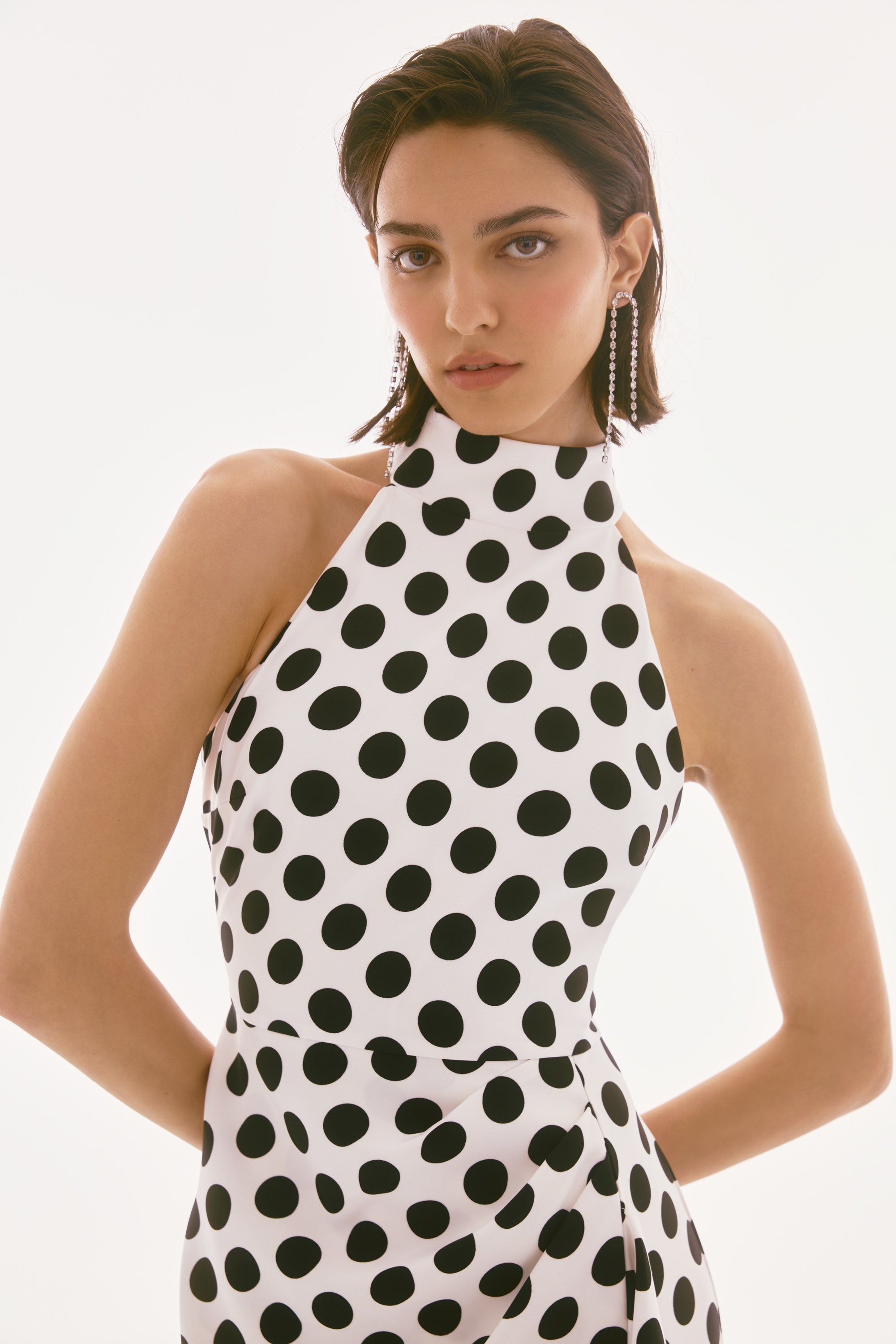 Lux Twill Dot Print Halter Dress