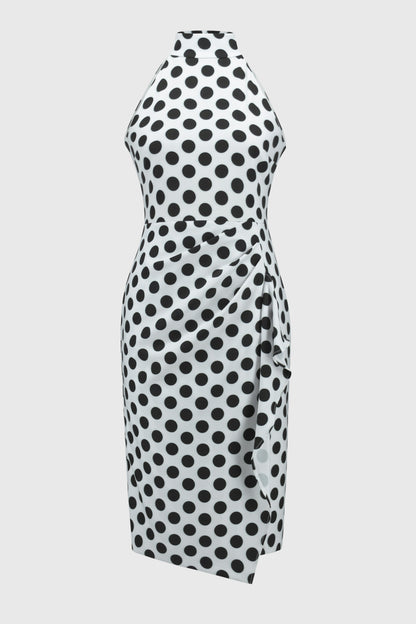 Lux Twill Dot Print Halter Dress