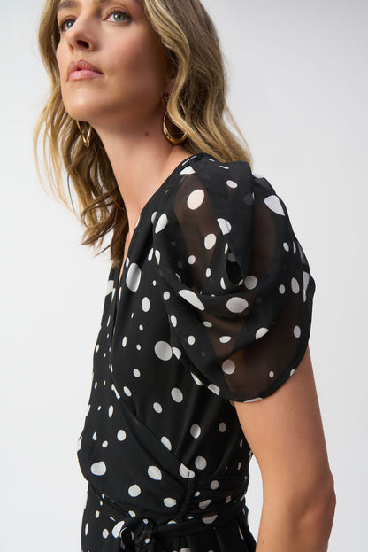 Chiffon Dot Print Wrap Dress